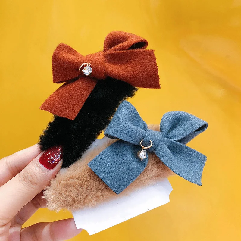 

Plush Hairpin For Women Korea Winter Furry Clip Plush Hair Clip Bow Pendant Hairpin Hair Accessories Rhinestone Clip Headdress