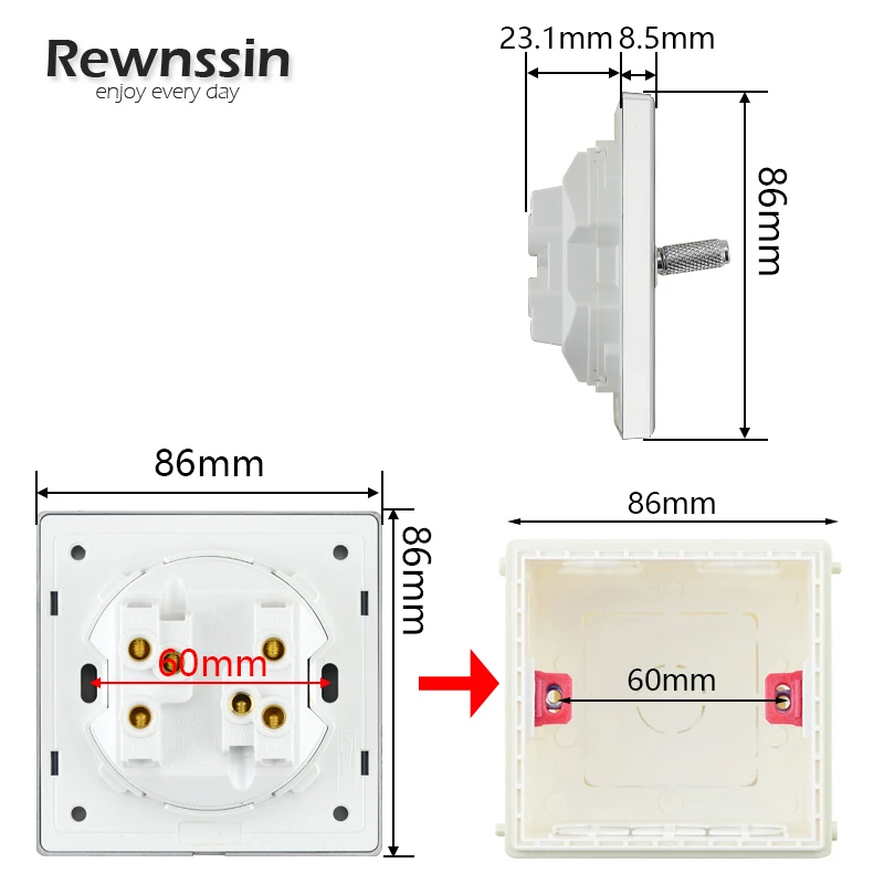 Переключатель-тумблер из белого стекла со светодиодным индикатором 86 Тип 110-250 В