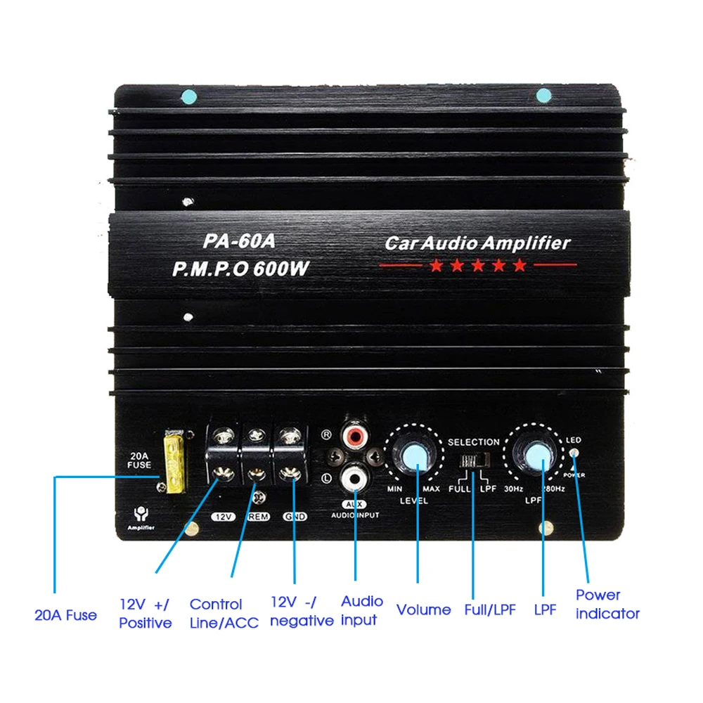 Новый 12V 600W PA 60A Динамик сабвуфер бас модуль высокое Мощность автомобильный аудио