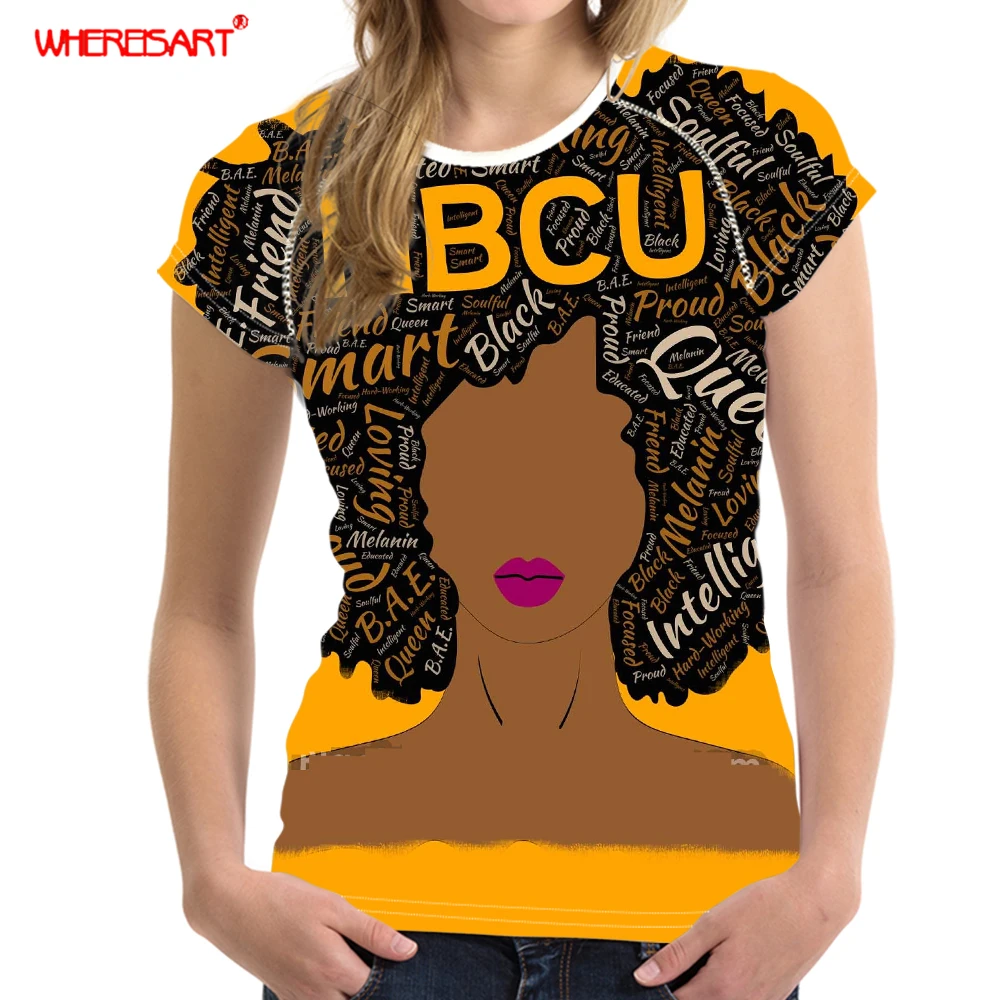 WHEREISART/женские футболки с рисунком афро леди Женские Черная Королева Футболка