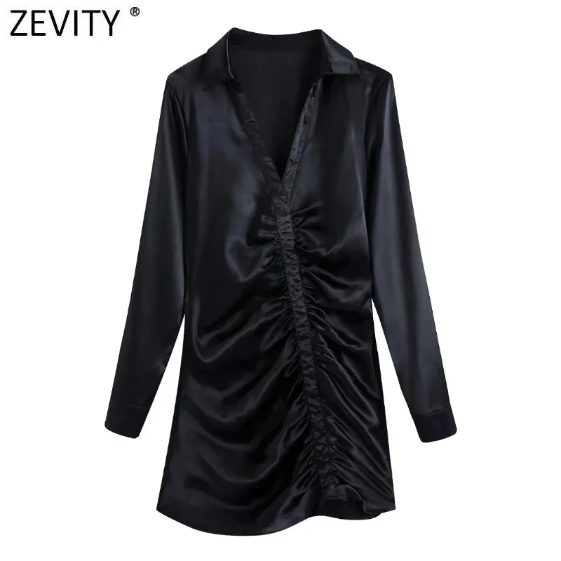 

Платье-рубашка женское атласное с длинным рукавом, DS9237