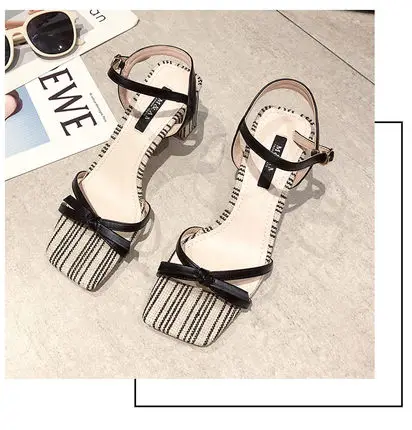 

2021 summer new bow open-toed sandals for women's outer wear fashion all-match thick mid-heeled women's sandals