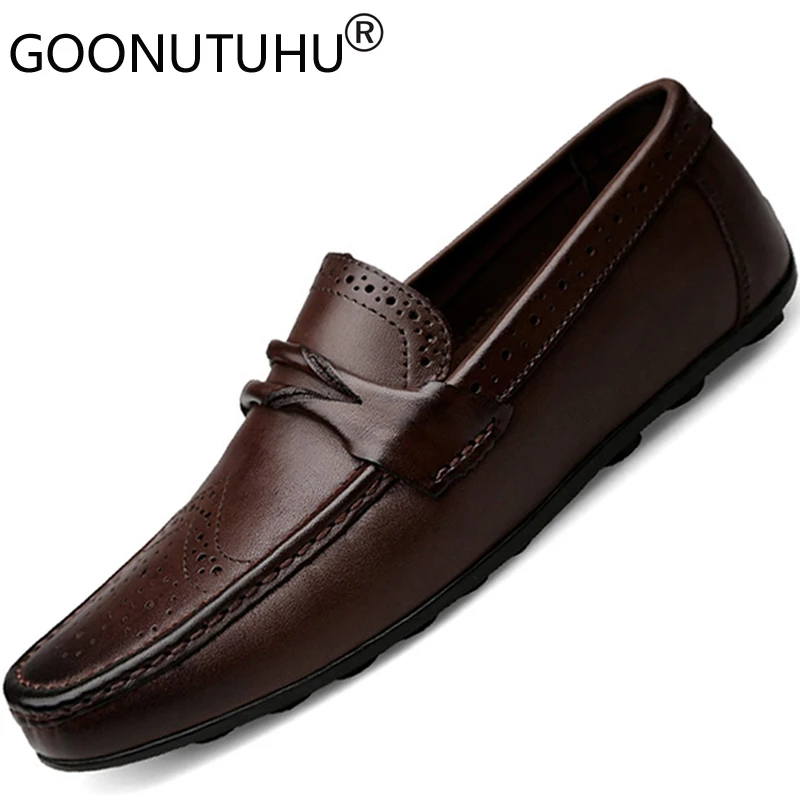 Туфли мужские из натуральной кожи повседневные лоферы без застежки легкие на