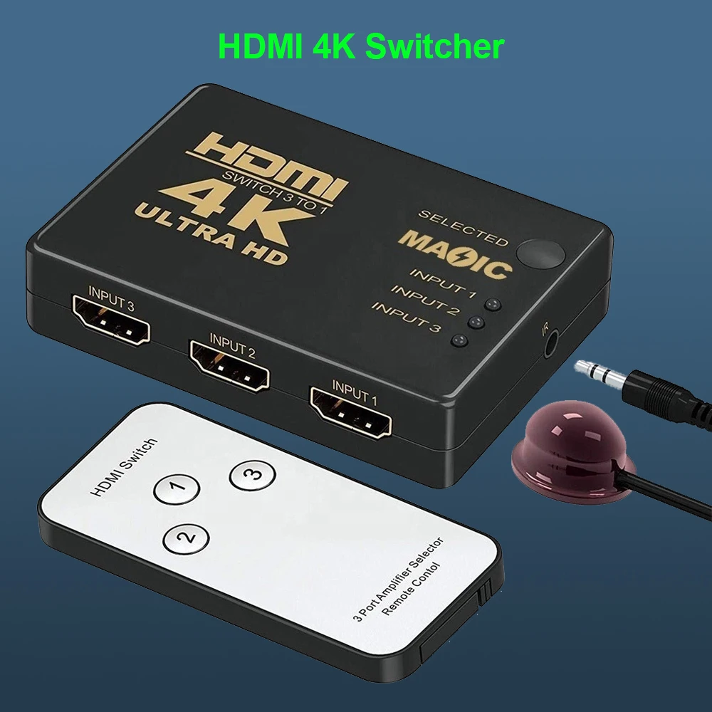 

HDMI-совместимый коммутатор 4K, 3-в-1, HD 1080P видеокабель, сплиттер, 1x3 концентратор, адаптер, конвертер для PS4/3 ТВ-приставки, HD ТВ-ПК