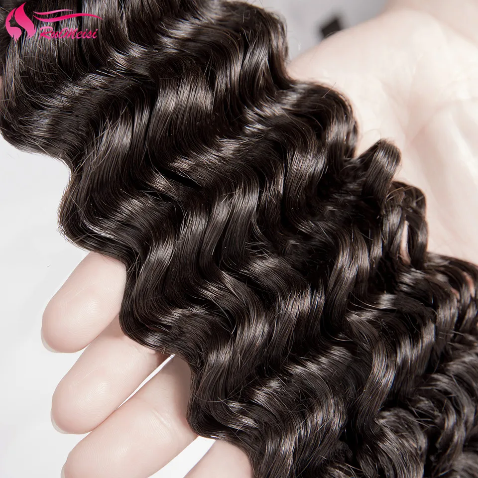 

RUIMEISI 100% Human Hair Deep Wave Bundles 1/3/4 pcs Unprocessed Deep Curly Hair 150% Density Natural Color For Black Women