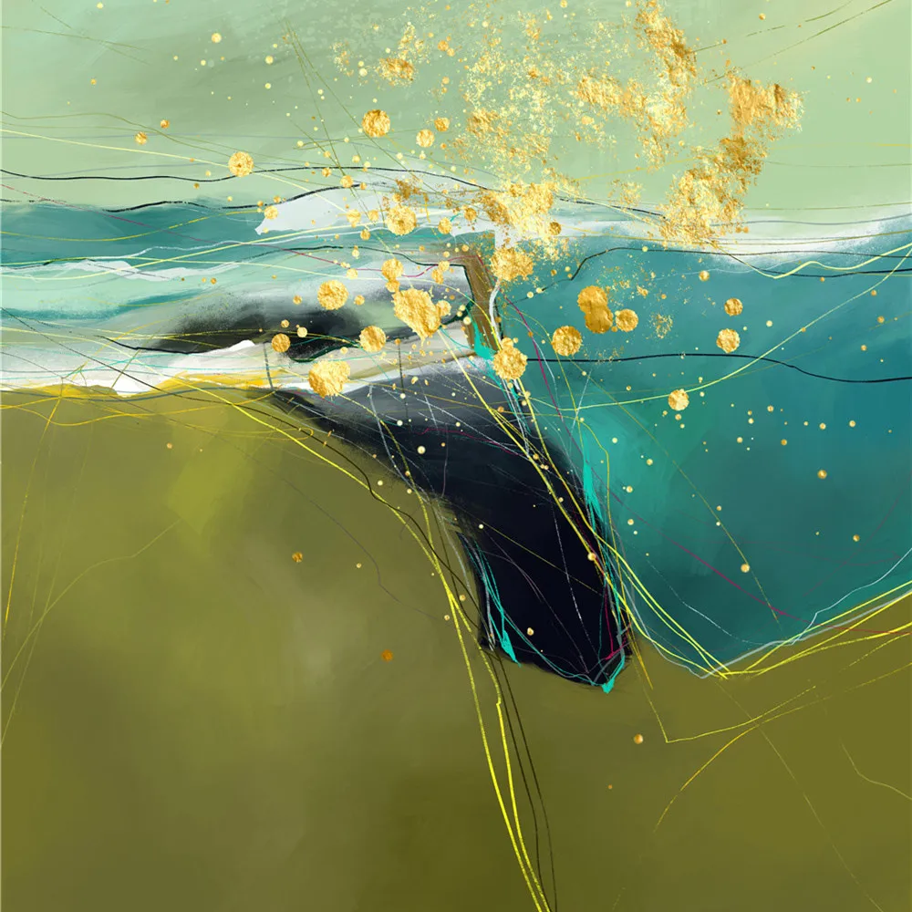 

Watercolor Gold Foil Painting Core Abstract Gilt Poster Printing Living Room Canvas Wall Art Crystal Porcelain Decorative Mural