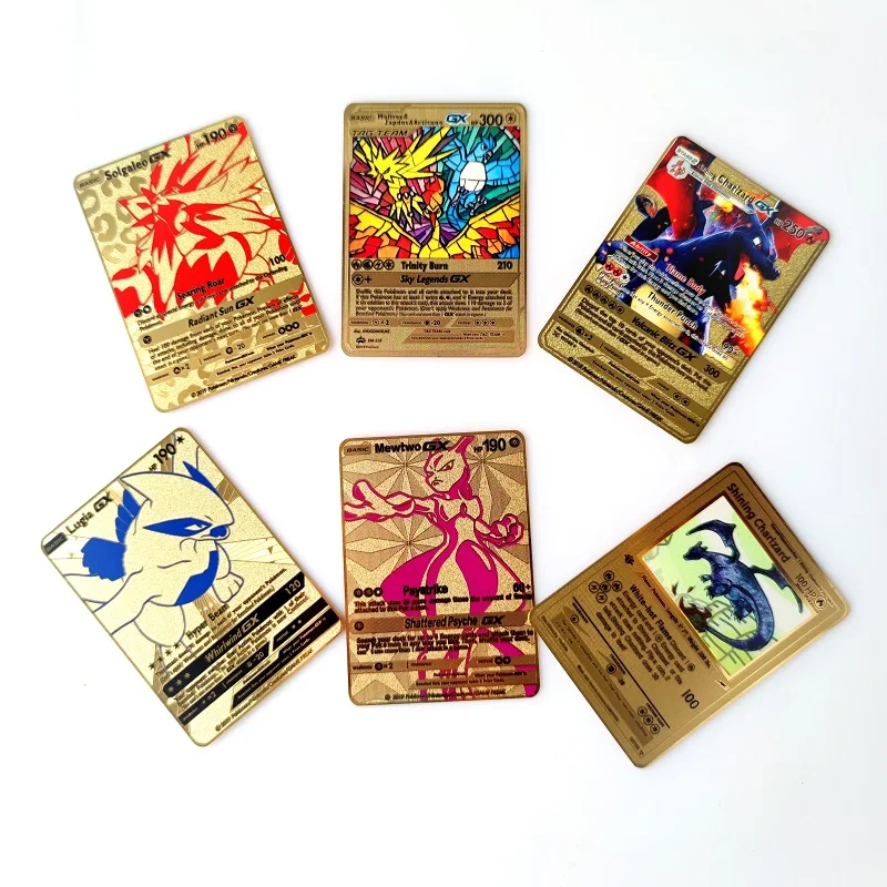 

Pokemon 27 Styles Japanese Or English Version Pikachu GX EX VMAX MEGA Gold Metal Card Super Game Collection Anime Cards Toys
