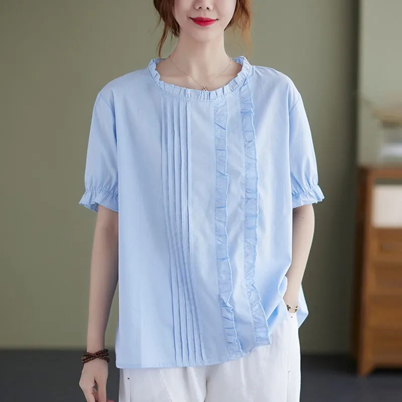 

Women Cotton Casual T-shirts New 2021 Summer Vintage Style Solid Color Loose Comfortable Female Short Sleeve Tops Tees B660