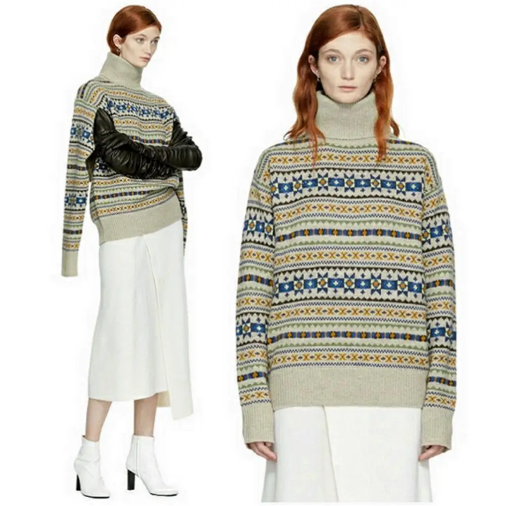 Шотландский желтый/серый жаккардовый свитер с вырезом ярко-серая островка