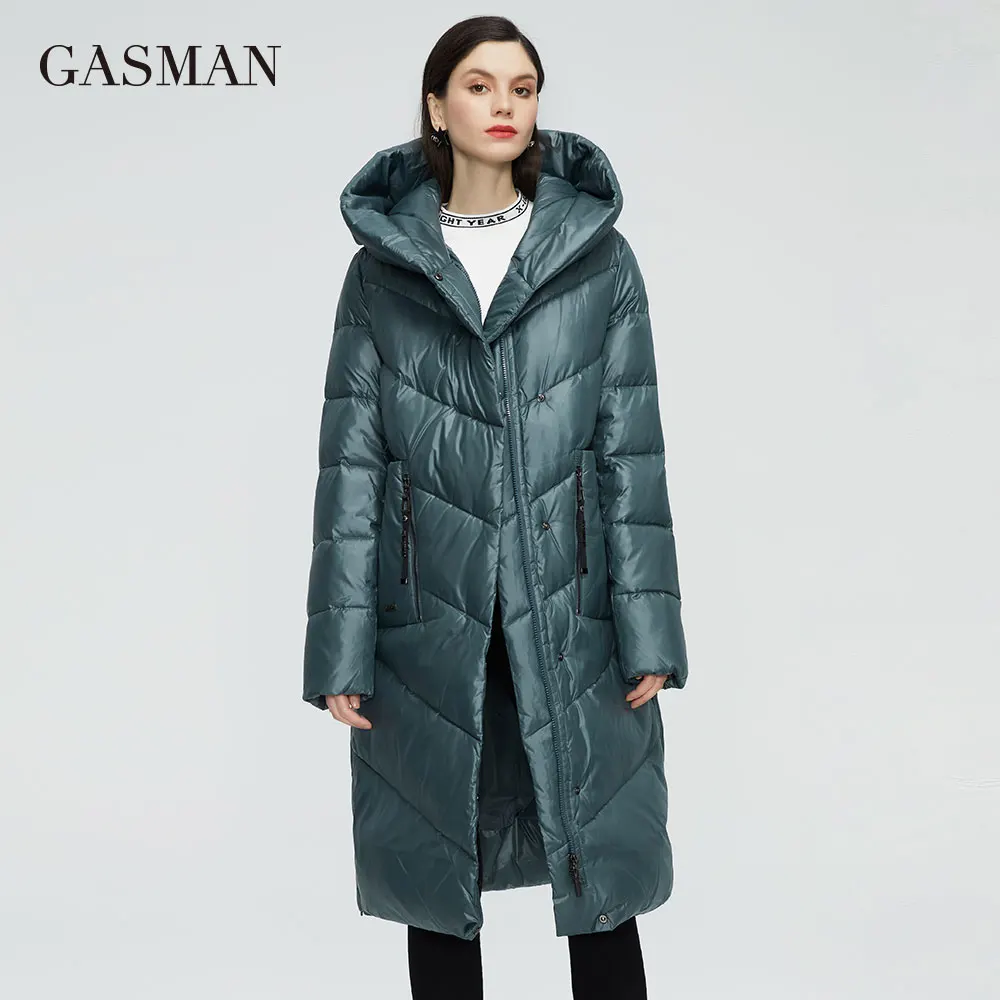 Пальто GASMAN 2021 длинное плотное парка с капюшоном ветрозащитное теплое для женщин