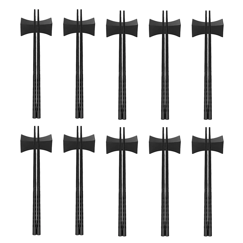 

10 Pairs Black Fiberglass Chopsticks and 10 Pcs Black Chopstick Rest, Chopstick Reusable Chopsticks for Sushi Lovers