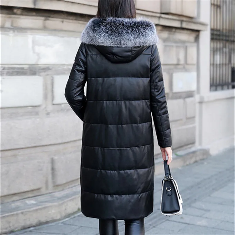 Новинка Женское пальто из натуральной кожи зимняя теплая куртка на 90% утином пуху