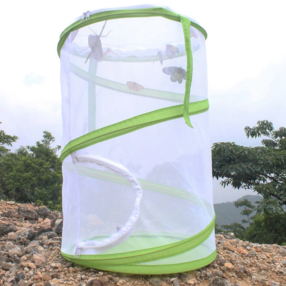 Folding Insect Mesh Cage Butterfly Dragonfly Mantis Breathable Habitat Cylindrical Breeding Feeding Container Catching | Дом и сад