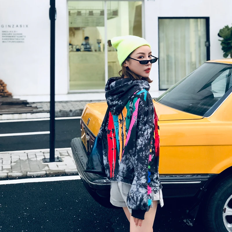 7mang 2019 осенняя Женская мода уличная граффити с принтом дьявола худи Harajuku