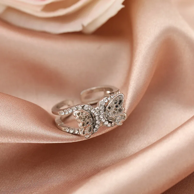 

2021 Women Jewelry New Inlaid Rhinestone Butterfly Opening Joint Ring