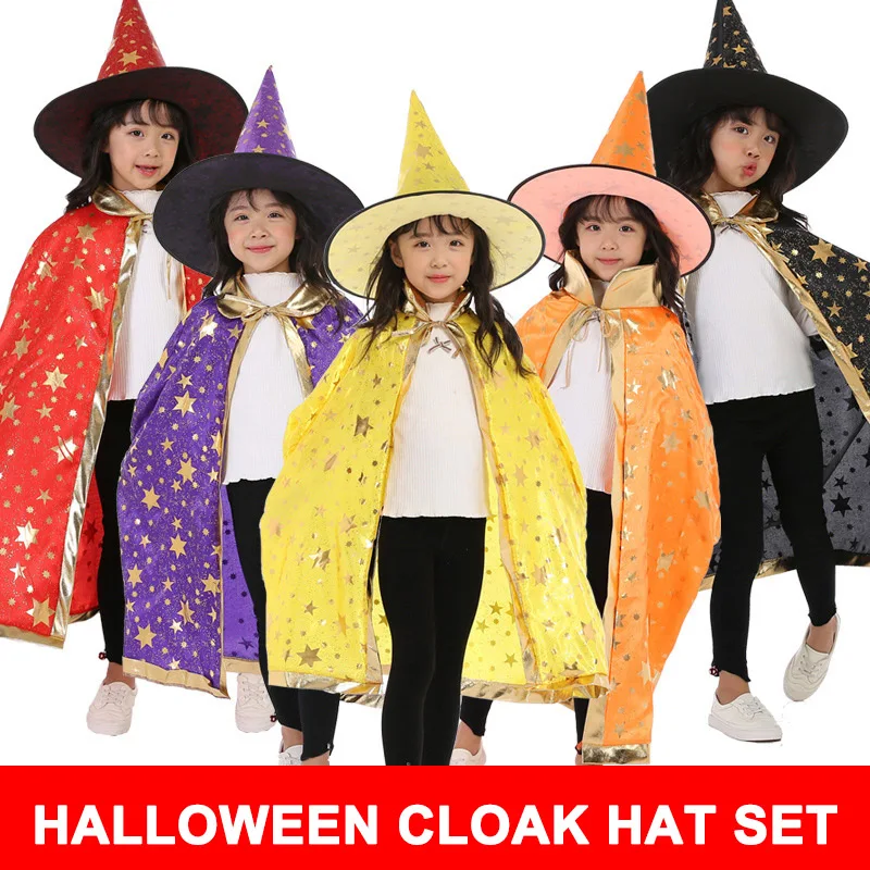 Halloween Christmas Witch Wizard Cloak with Hat Cosplay Set Costumes Party Clothes for Kids Children Girls Boys IK88 |