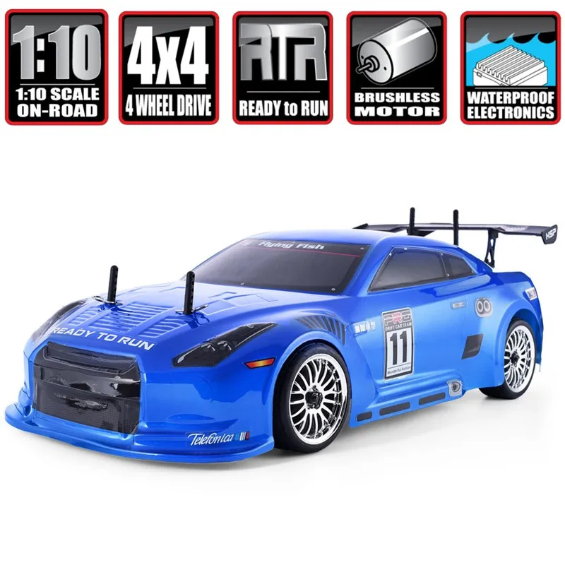 Синий HSP бесщеточный ру автомобиль 1:10 4wd на дороге гоночный Дрифт автомобиль дистанционного управления 94123PRO электрические игрушки высокая скорость хобби Lipo автомобиль - Цвет: Синий