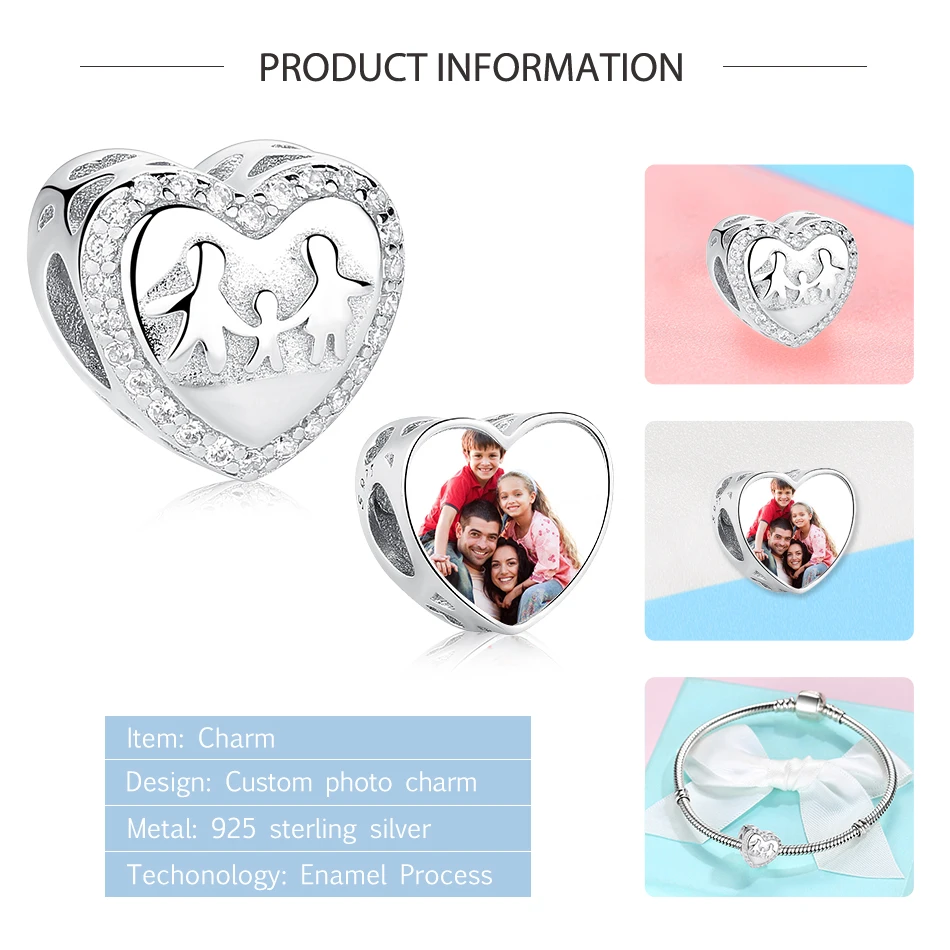 ELESHE Love is Семья 925 пробы серебряные изготовленные на заказ фото сердце
