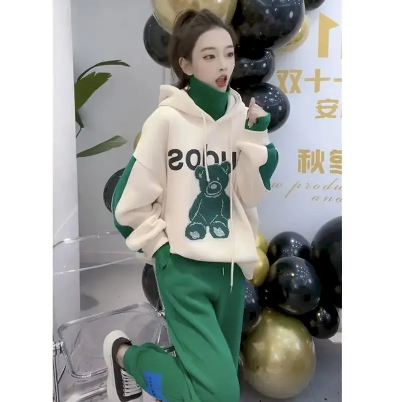 Осенне-зимние модные повседневные комплекты с капюшоном женский бархатный