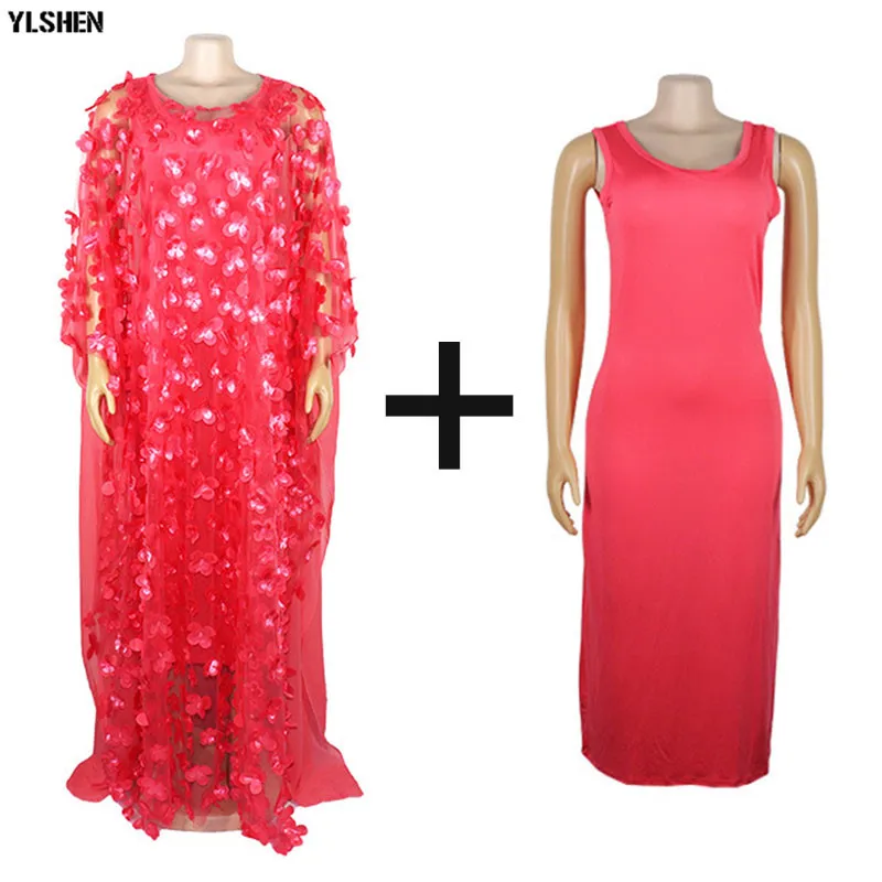 Style2 Red 2pcs set Африканские платья для женщин Дашики кружевная африканская одежда Bazin Broder Riche вышивка блестками Robe Boubou Africain платье платья - Цвет: Style2 Red 2pcs set
