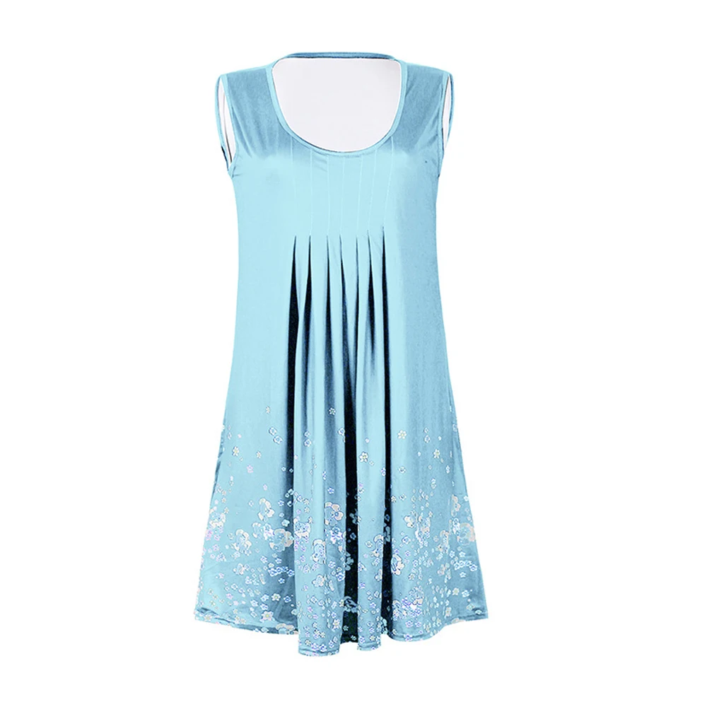 

Fashion Summer Women's Sleeveless Floral Printed Dresses Loose O-Neck Mini Dress