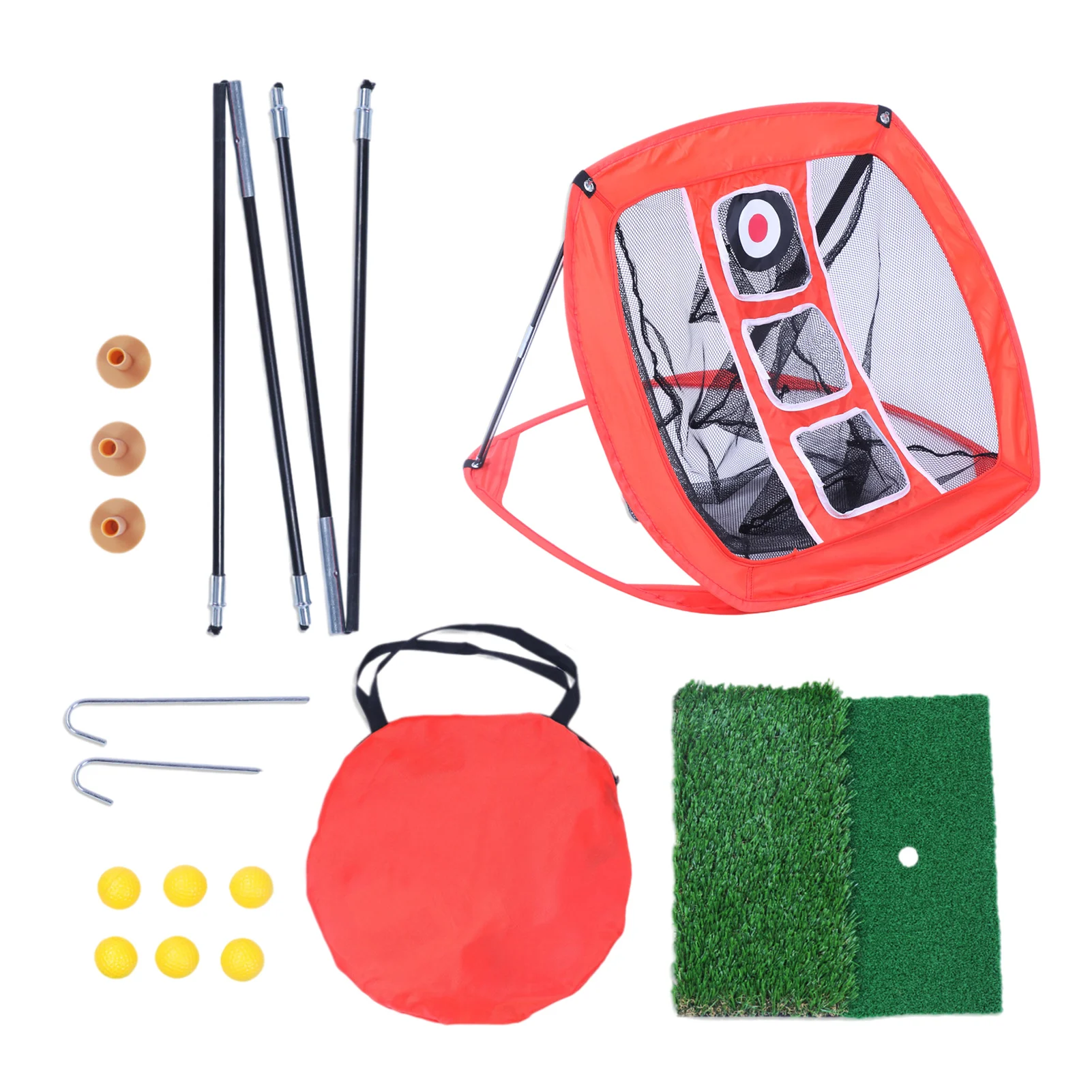 

Outdoors Golf Practice Net Indoor Cutting Pole Net Portable Foldable Target Net Beginner Square Net Percussion Mat Combo Set