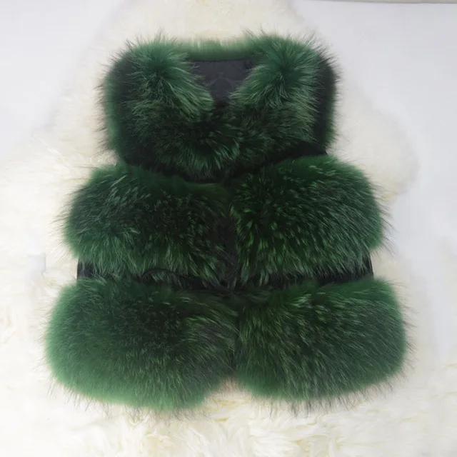 Green JKKFURS Модный стильный женский жилет из натурального меха енота Зимний толстый теплый модный жилет 3 ряда S1150B - Цвет: Green