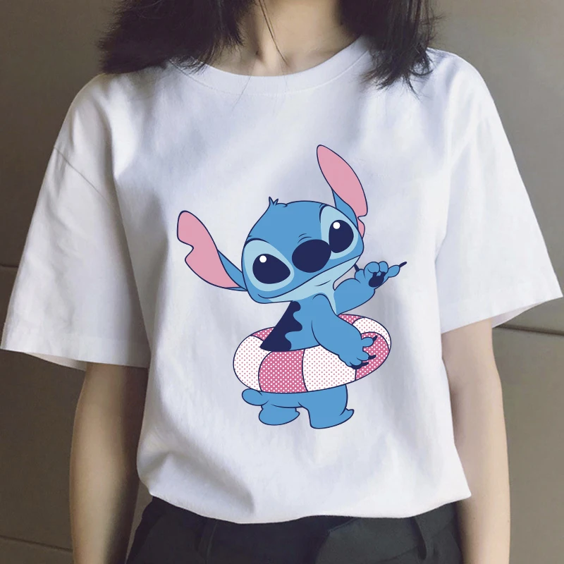 

Lilo & Stitch Swimming Ring T-Shirt Kawaii Women Tshirt Cartoons Clothes T Shirt Casual Unisex Aesthetic Femme Harajuku Unisex