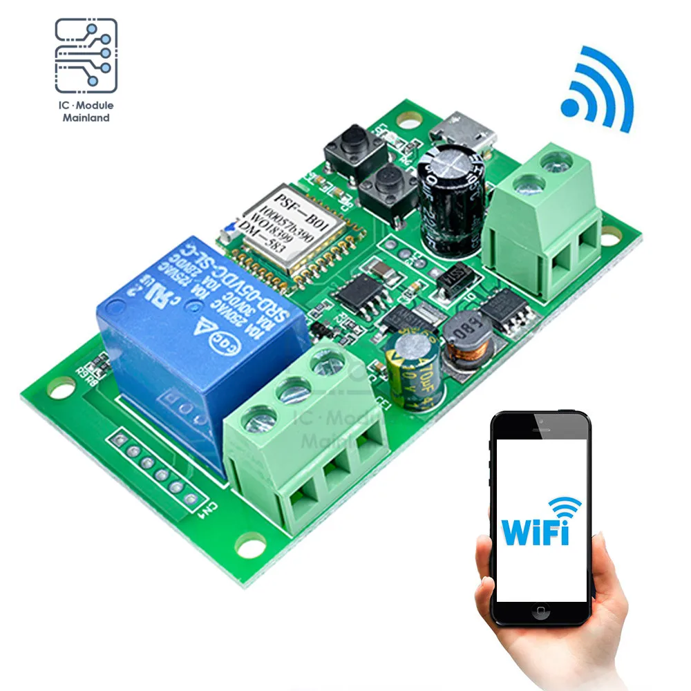 

USB5V DC7-32V 1 Channel WiFi Remote Control Switch Relay Module Timer Wireless Remote Control Inching Self-Locking Relay Module