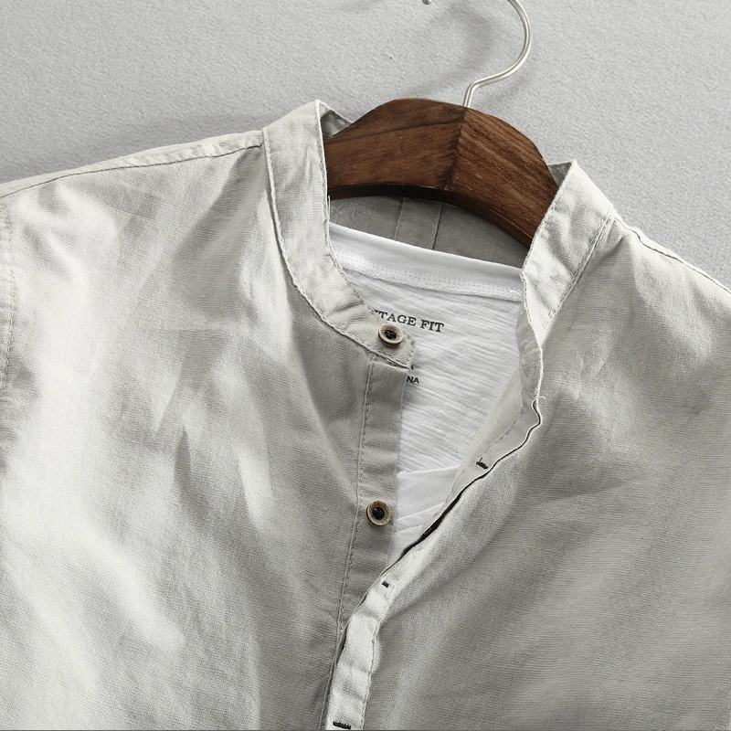 Летняя мужская рубашка с длинными весенними рукавами из хлопка и льна