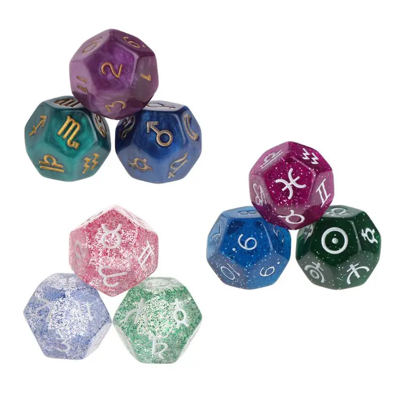 

9pcs Pearl 12 Sided Resin Dice Astrology Tarots Constellation Divination Dice