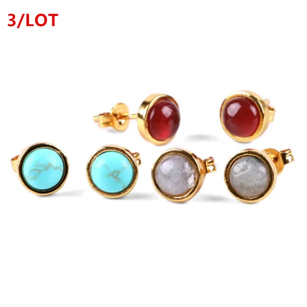 (3/партия) круглые серьги с камнями элегантные золотые Модные женские ювелирные