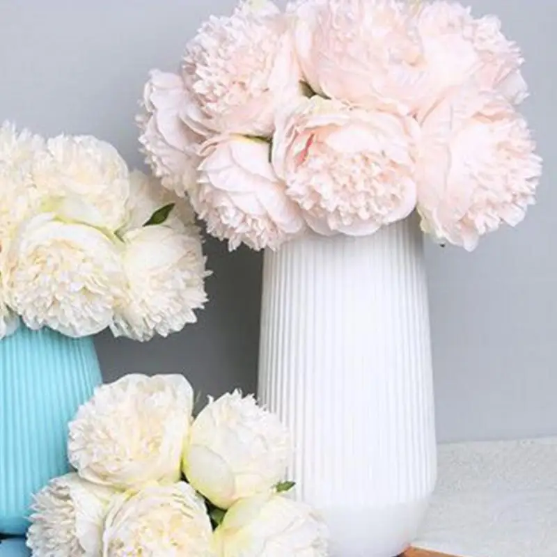 Artificial Flowers Peony 5 Heads Bridal Bouquet Office Table Decor Silk Flowers Simulation Flower Wedding Party House Decor#63