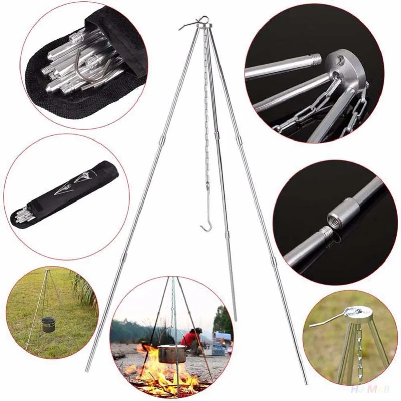 

Portable Grill Tripod Outdoor Camping Holder Picnic Cooking Hanging Pot