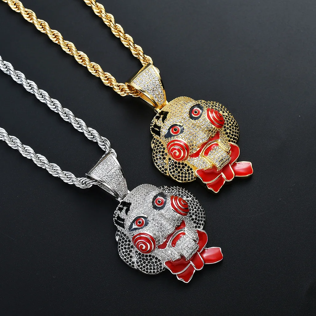 

Hip Hop 6ix9ine Small Size Bling Iced Out Clown Mask Necklaces Pendants For Men Rapper Jewelry