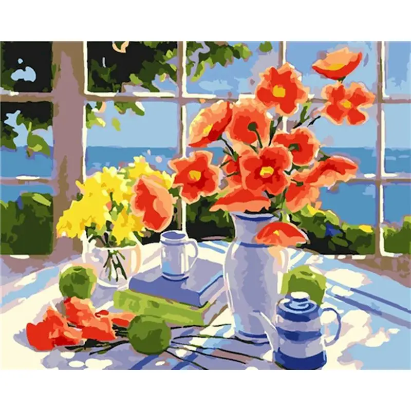 

RUOPOTYy Flowers and vases DIY Painting By Numbers Comic Drawing On Canvas Hand Painted Painting Art Gift Flower Kits Home Decor