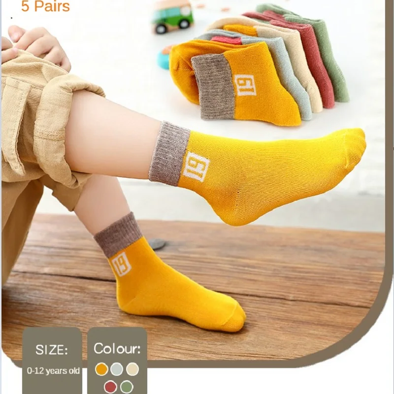 

5 Pair Autumn And Winter New Children's Socks MiddleTube Socks Boys And GirlsFloor Socks Cute Cartoon Children's Socks BabySocks
