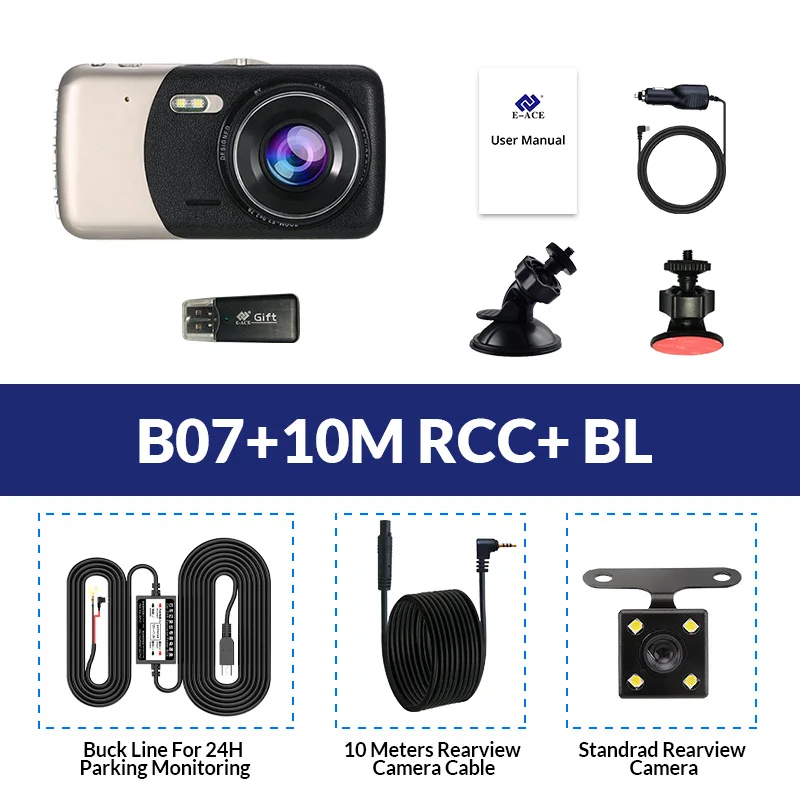 E-ACE B07 FHD 1080P Dashcam 4,0 дюймов ips Автомобильный видеорегистратор двойной объектив видео рекордер с камерой заднего вида ночного видения авто Регистратор