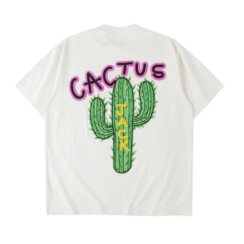 

Simple high street trendsetter print short sleeve spring summer hip hop street graffiti cactus letter print short T-shirt
