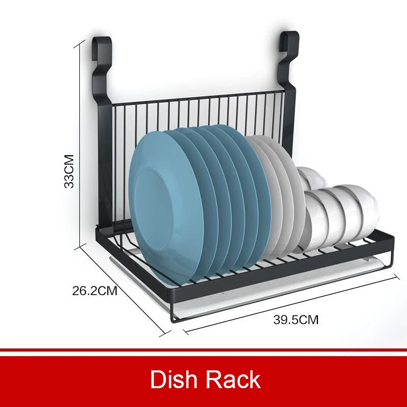 

Punch Free KItchen Storage Rack Black Stainless Steel Wall Mounted Spoon Spice Dish Rack Multifunction Kitchen Organizer