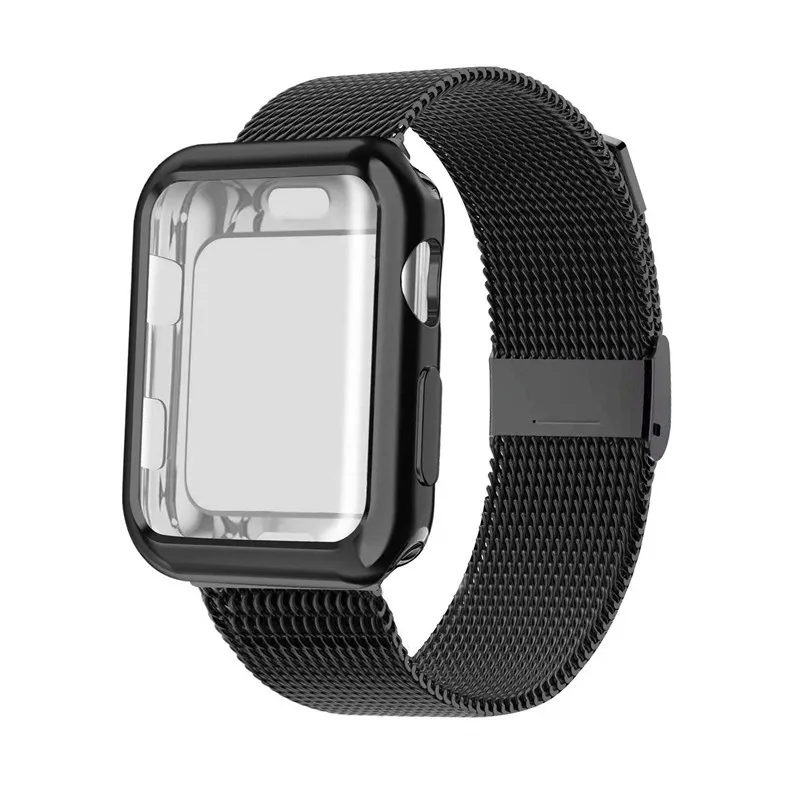 Чехол+ ремешок для apple watch band Mlianese Loop apple watch 4 3 band 42 мм 38 мм iwatch band 44 мм 40 мм correa pulseira bracelet - Цвет ремешка: black