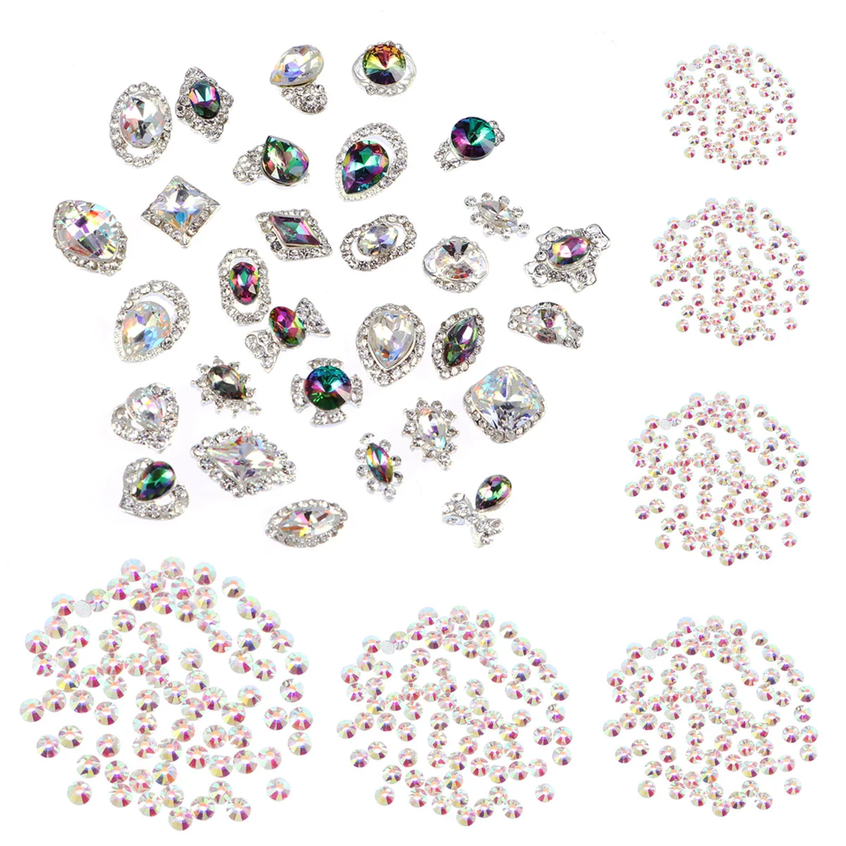

15pcs Colorful Nail Art Crystal and 15pcs Irregular Crystal Nail Art Decor with 1304 Flat Base Glass Diamond