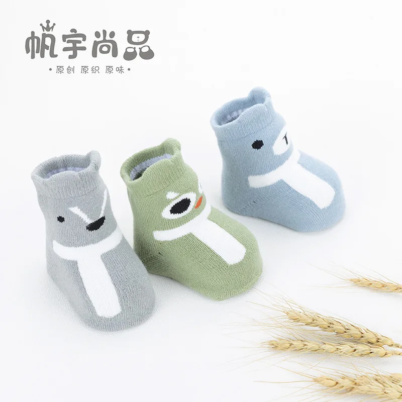 3 пар/лот Противоскользящие носки для малышей Зимние Утепленные бархатные