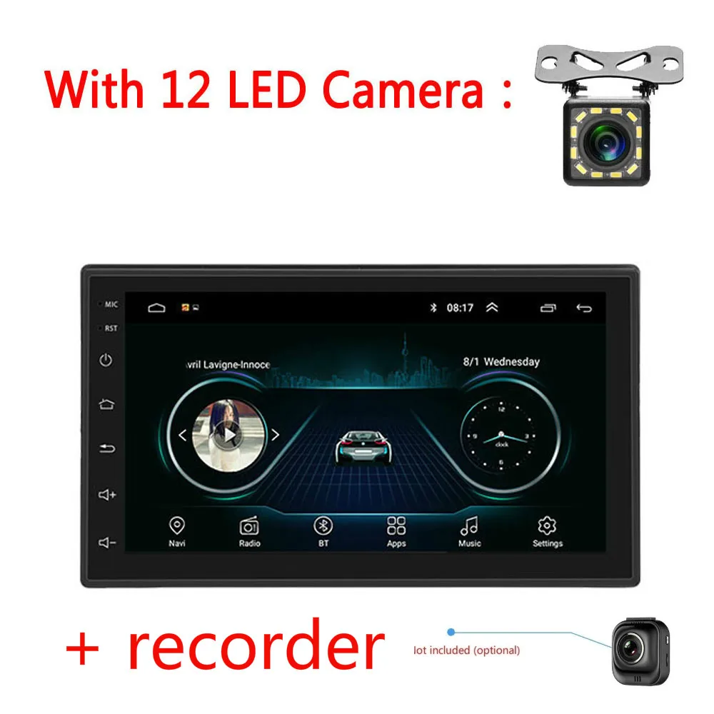 12led cam-recorder 2Din " четырехъядерный Android 8,1 gps Navi Wifi DVR автомобильный стерео MP5 плеер FM Радио авторадио - Цвет: 12led cam-recorder