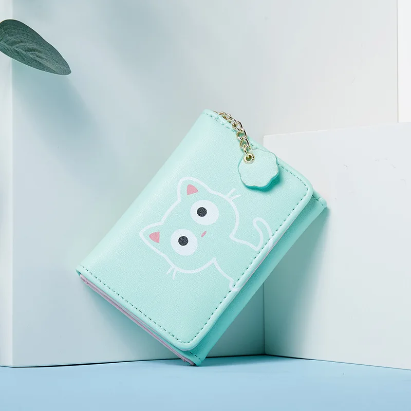 

2020 New Kawaii Lovely Cat Card Small Women's Short Design Purse Girls Wallet Cash Holder