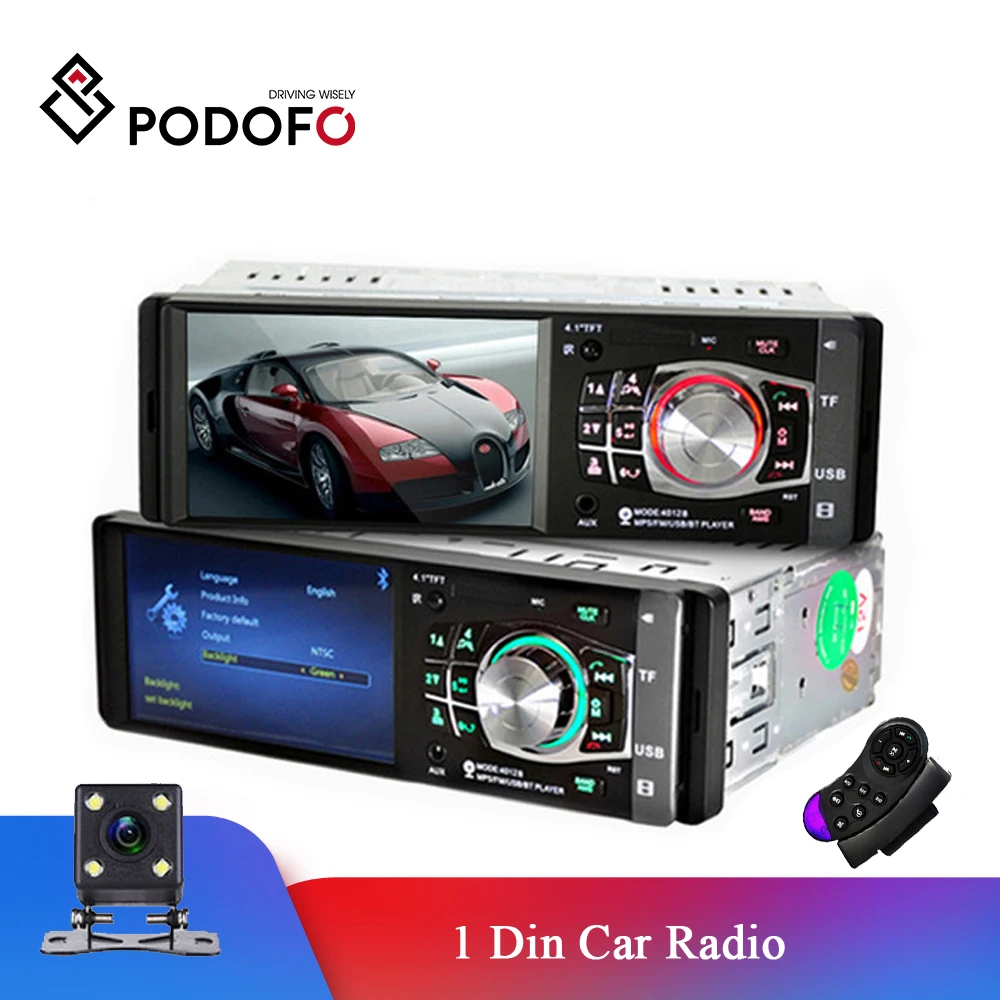 Podofo 1 Din автомагнитола 4,1 ''HD Автомобильный мультимедийный плеер MP3 MP5 Аудио стерео радио Bluetooth FM пульт дистанционного управления видео плеер
