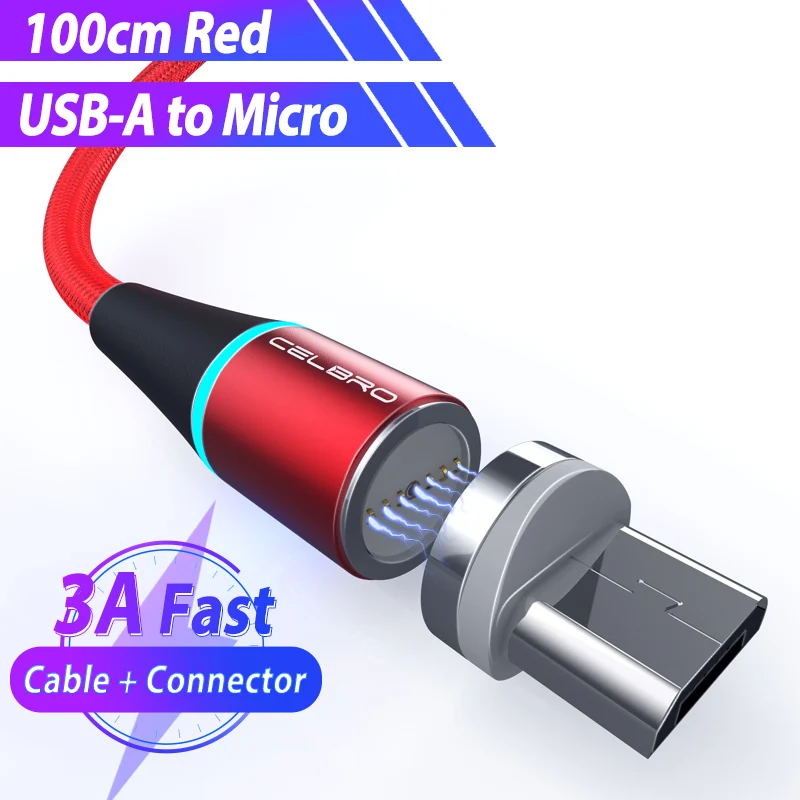 red for micro 5А Магнитный кабель для быстрой зарядки mi cro Usb шнур для Xiao mi A3 A2 mi 9 Cabos 3 м светодиодный светильник Usb Type C кабель 3,1 кабель для быстрой зарядки - Цвет: red for micro