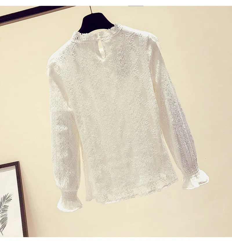 Женская кружевная блузка MUMUZI Повседневная Теплая Флисовая с длинными рукавами и