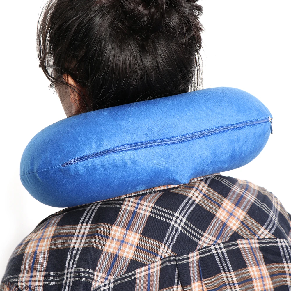 Замшевая U-образная надувная подушка удобная переноска мягкая для головы и шеи