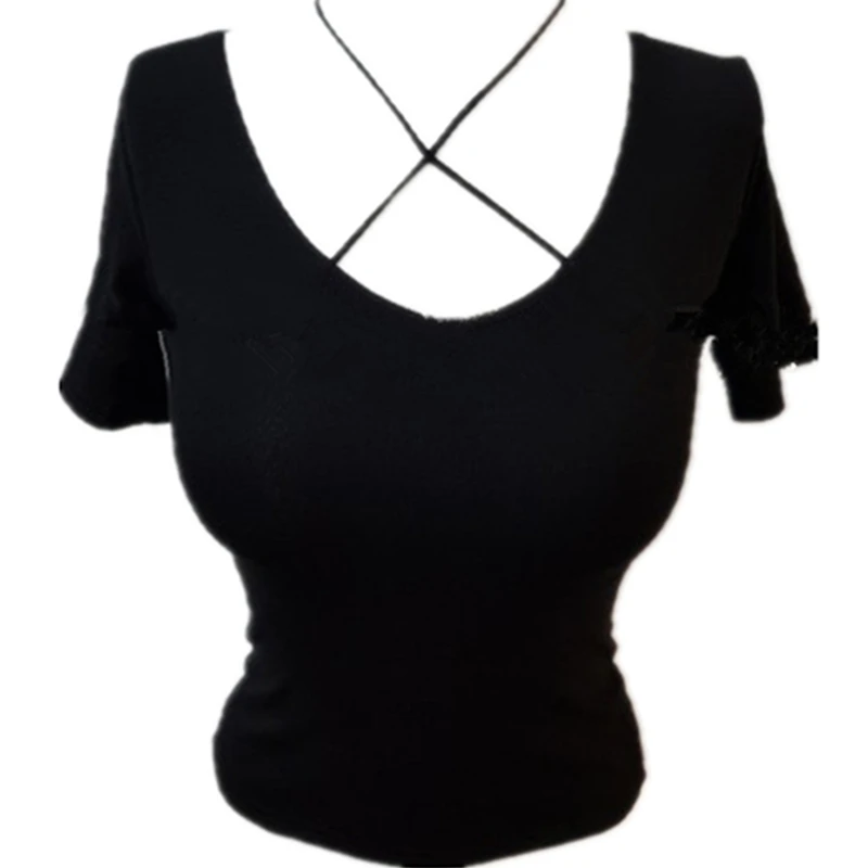 Новый летний топ Сексуальная футболка Женская эластичная Женский в Корейском